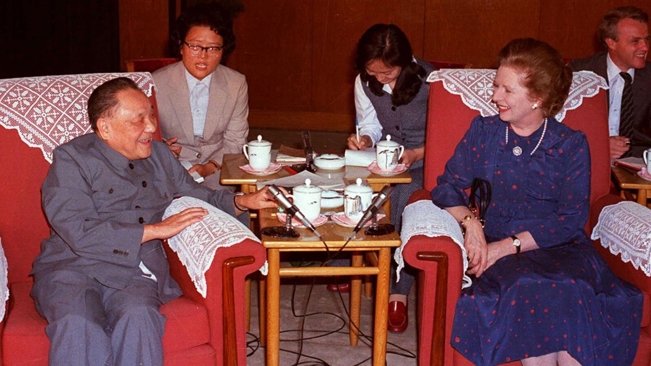 Former Chinese leader Deng Xiaoping and former British Prime Minister Margaret Thatcher meet in Beijing ahead of the joint declaration on the future of Hong Kong in 1984.